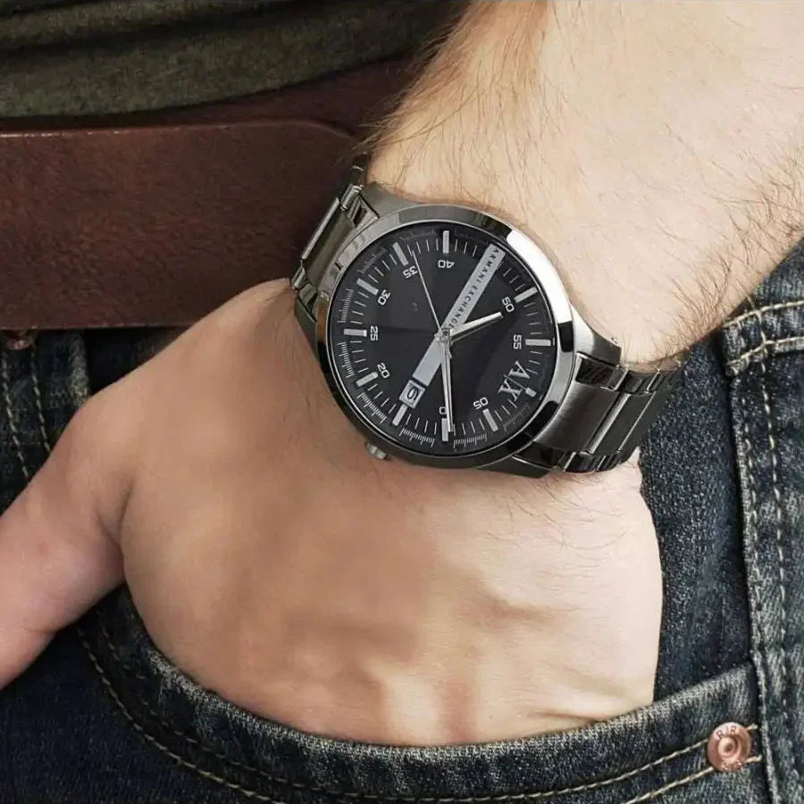 Armani Exchange Hampton AX2135 Men's Chronograph Watch – Grey Dial with Coordinated Grey Stainless Steel Strap