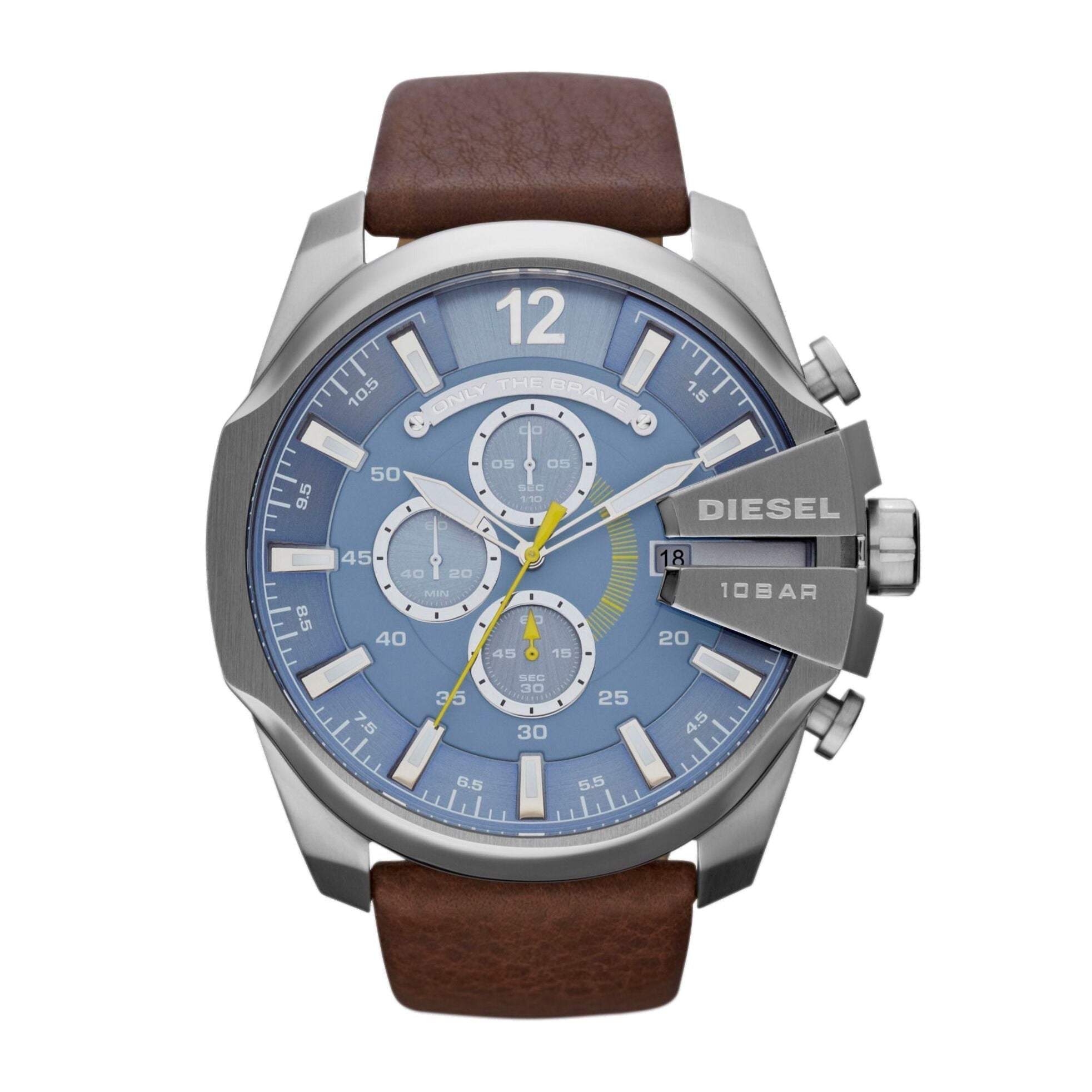 Diesel DZ4281 Mega Chief Chronograph Men's Watch – Blue Dial & Brown Leather Strap